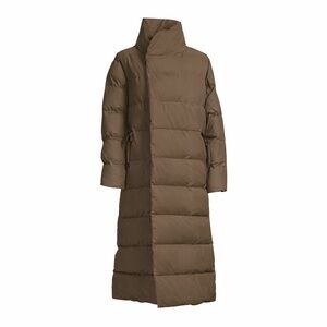 Rains Long Puffer Coat in Brown